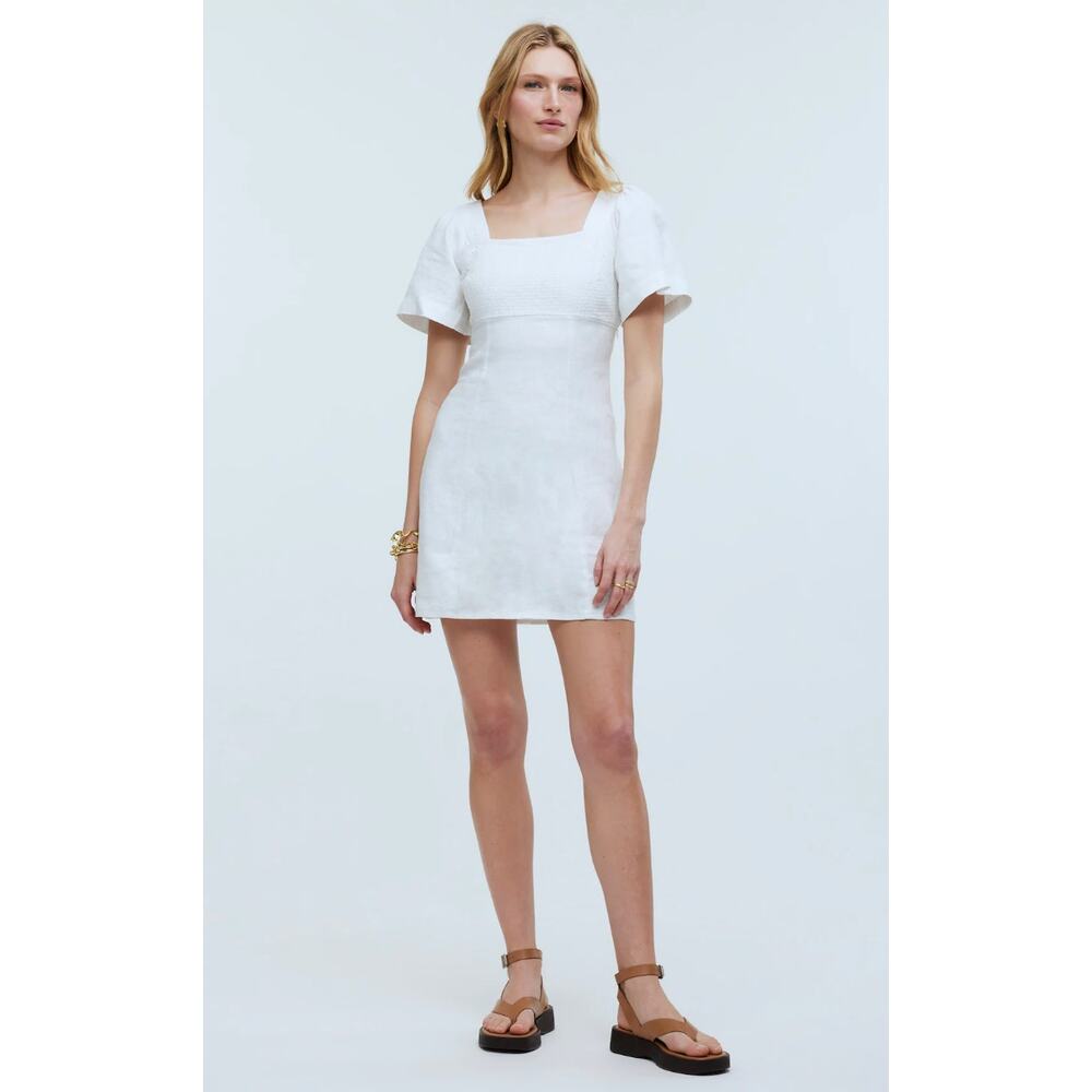 Madewell Square Neck Linen Dress 10 NWT White Travel Resort Wedding Shower NP764